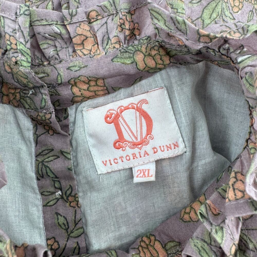 Victoria Dunn Jameson Ruffle Blouse Sz 2XL Floral Pleated Cotton Top Block Print - Picture 2 of 6